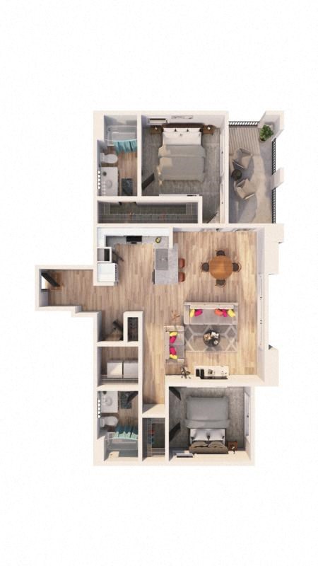 a furnished apartment with a kitchen and living room