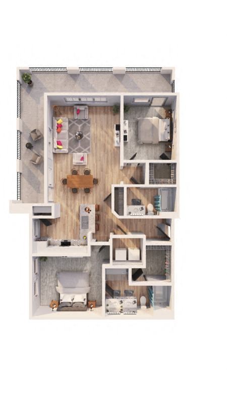 a furnished apartment with a bedroom and living room