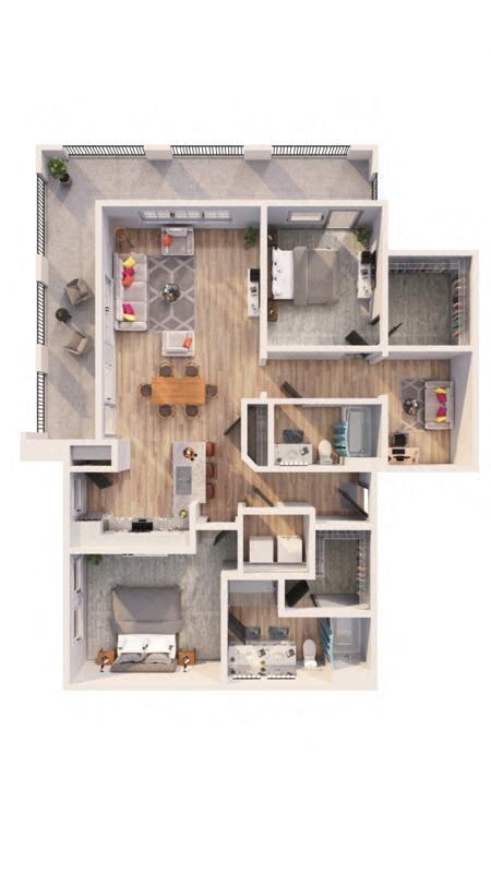 a furnished apartment with a kitchen and living room