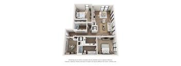 a two bedroom floor plan with a den