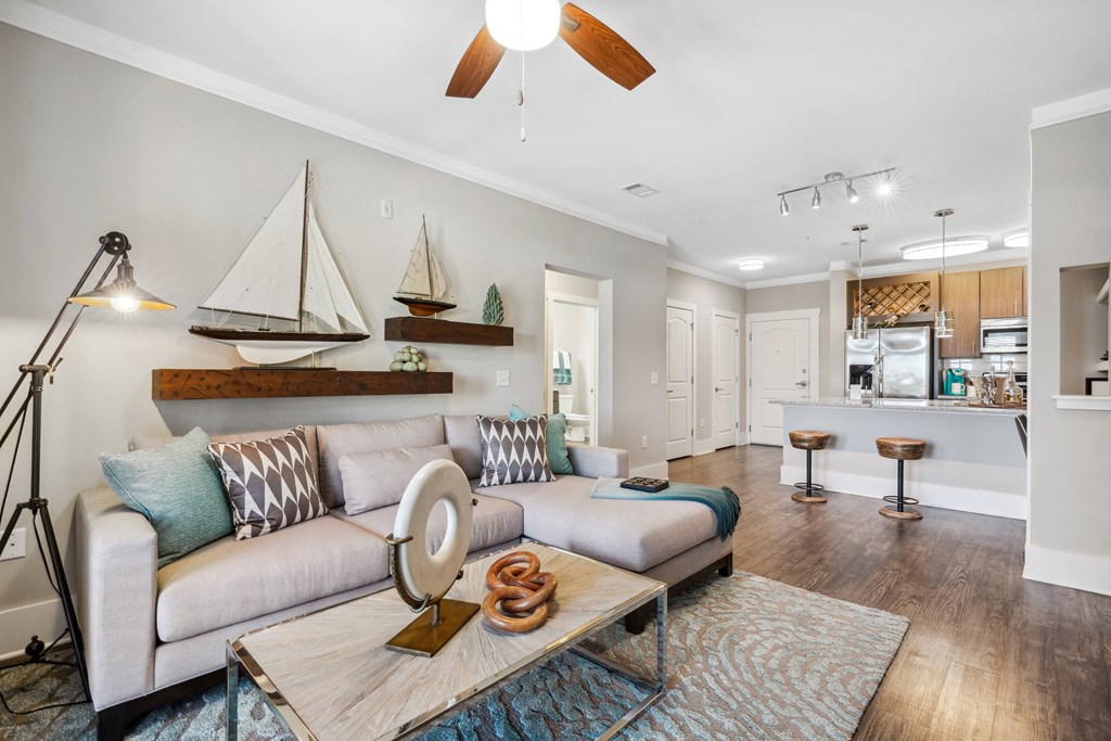 a living room with a couch and a coffee table