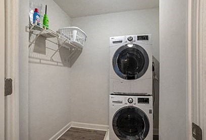 a washer and dryer in a small laundry room