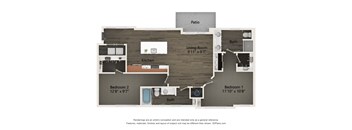 a floor plan of a studio apartment with a bedroom and a living room