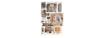 a one bedroom one bathroom 3D floorplan