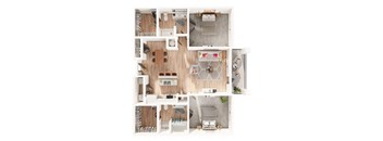 a two bedroom two bathroom 3D floorplan
