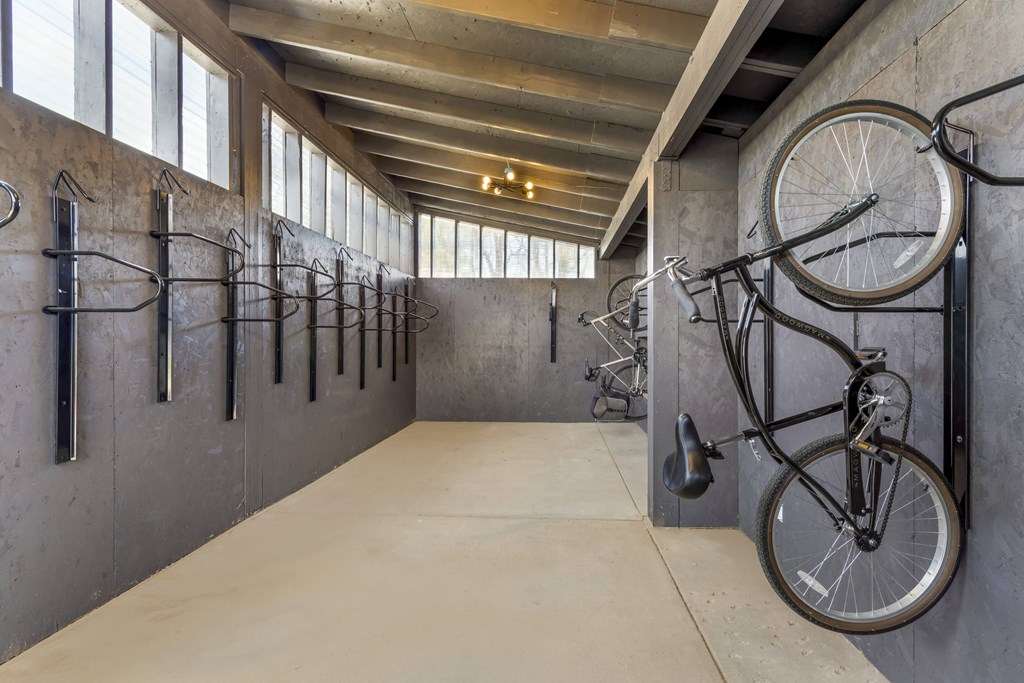 a view of the bikes in the bike lockers