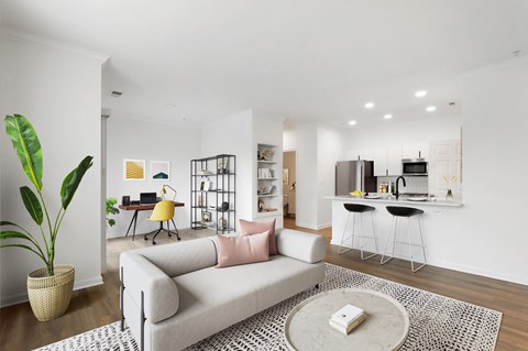 a living room with a couch and a coffee table