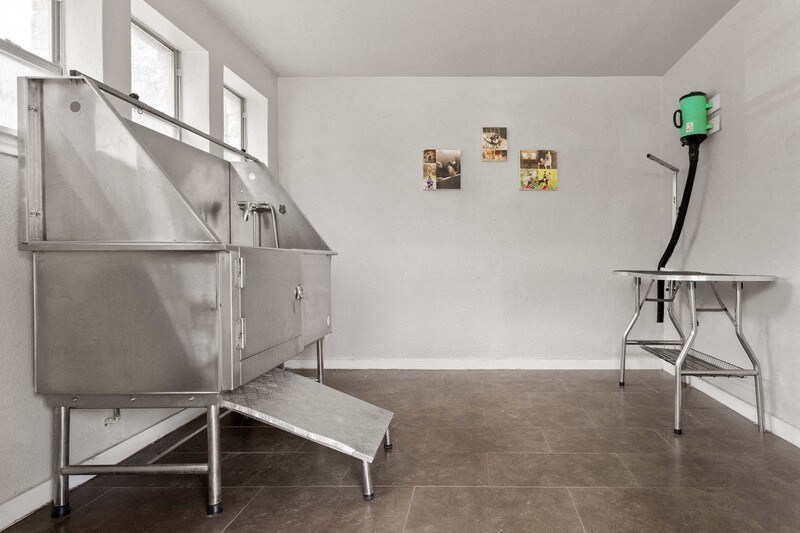 a room with a sink and a table