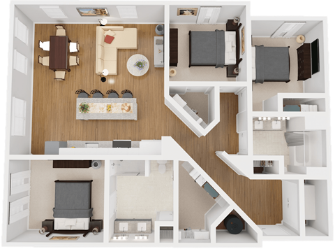 a floor plan of a 3 bedroom apartment