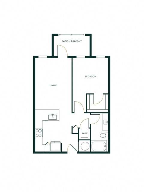 The Hartley One Bedroom Unit A1J with One Bathroom, Living Room and Center Balcony