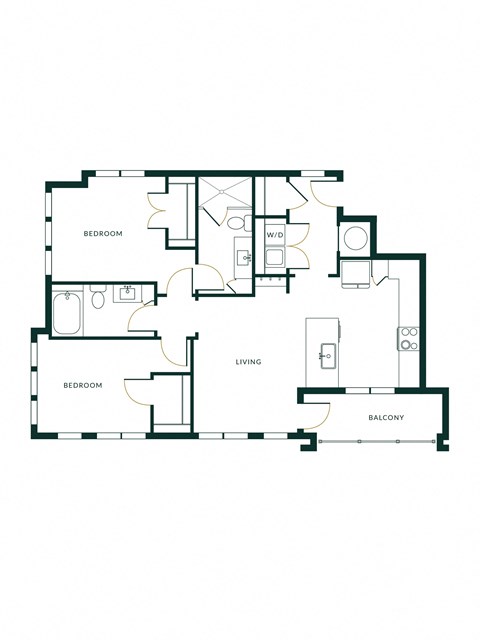 The Hartley Two Bedroom Unit with Two Bathrooms and Balcony Adjacent to Living Room