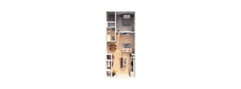a 3D floorplan of a one bedroom floorplan