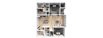 a 3D floorplan of a two bedroom floorplan