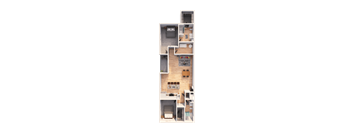 a 3D floorplan of a two bedroom floorplan