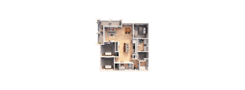 a 3D floorplan of a three bedroom floorplan