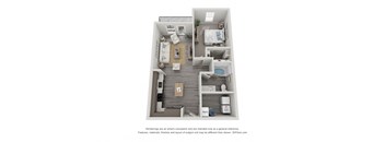 a 3d floor plan of a 1 bedroom apartment