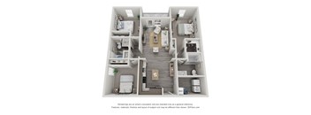 a 3d floor plan of a 3 bedroom apartment