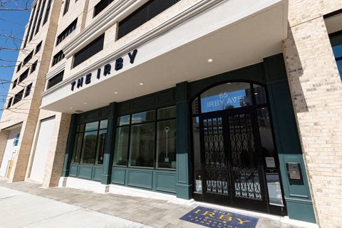 Exterior front of the building with glass windows