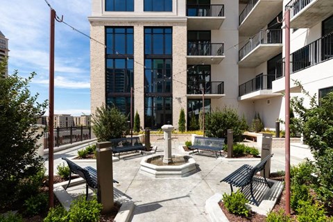 Clubhouse exterior with fountain in the middle