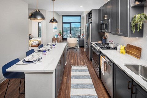 Kitchen with an island and appliances