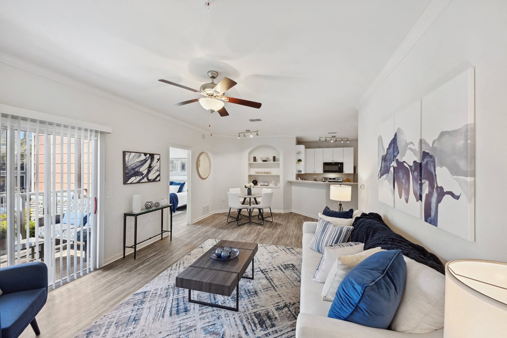 a living room with a couch and a coffee table