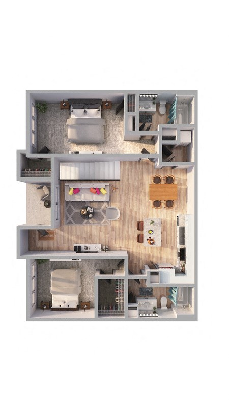 a furnished floor plan of a 3 bedroom apartment
