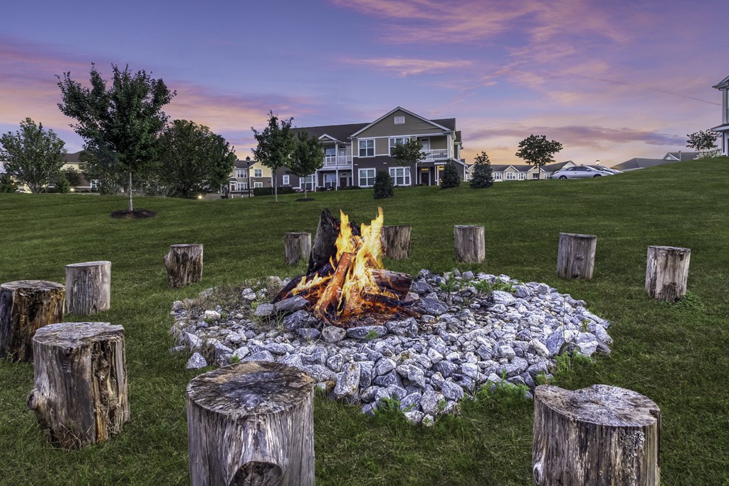 exterior community bonfire at dusk