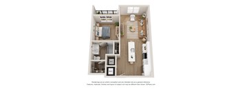 a 1 bedroom floor plan with a bathroom and a living room