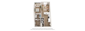 a stylized floor plan of a 1 bedroom unit with a bedroom and living room