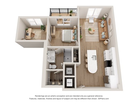 a 3 bedroom floor plan with a bathroom and a living room