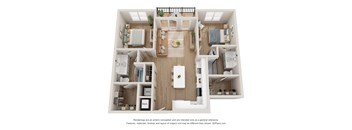a 3d floor plan of a home with a bedroom and living room