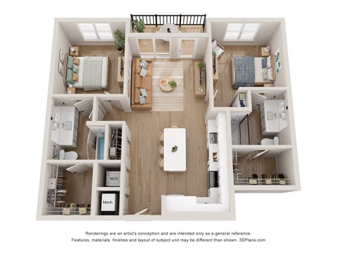 a 3d floor plan of a home with a bedroom and living room