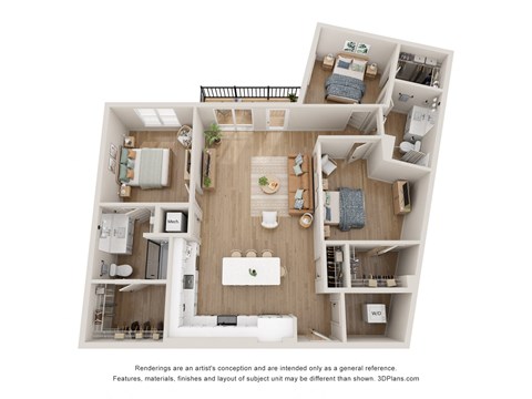 a 3 bedroom floor plan of a 2100 sq ft apartment