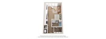 a stylized floor plan of a 1128 sq ft apartment