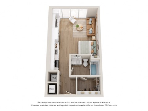 a stylized floor plan of a 1128 sq ft apartment
