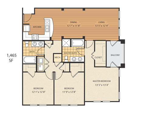 A floor plan of a 1,465 square foot home.