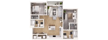 a floor plan of a two bedroom apartment with two bathrooms and a balcony