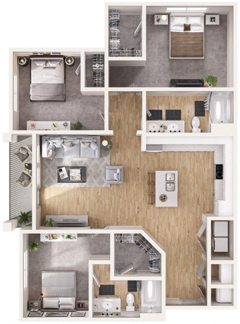 a floor plan of a 3 bedroom apartment