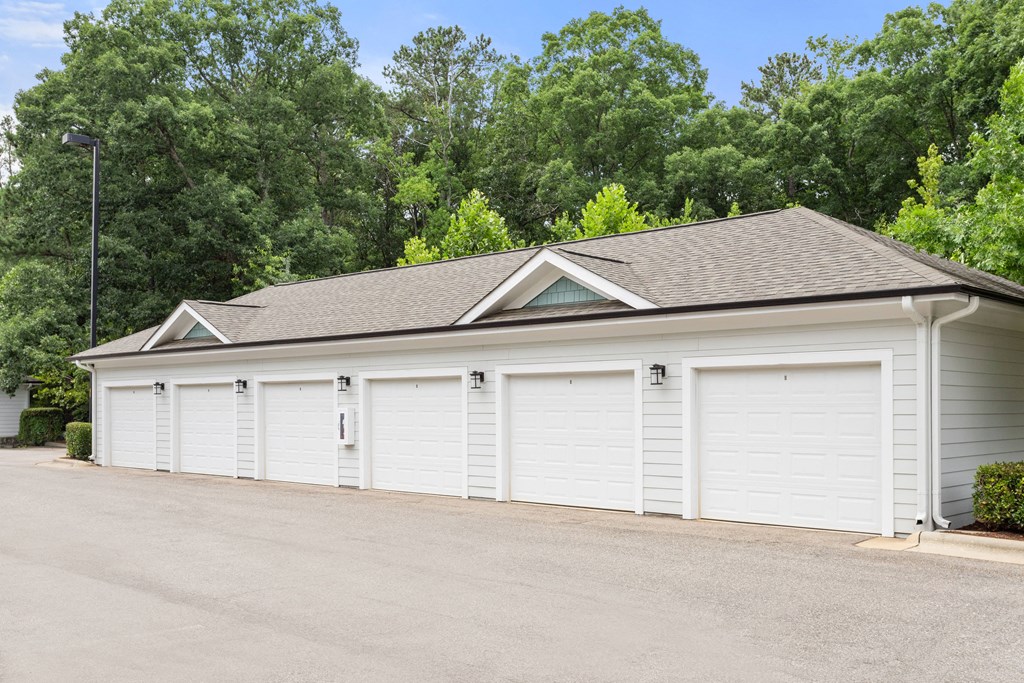 a two car garage with a peaked roof