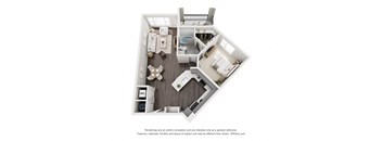 a stylized floor plan with a bedroom and a living room