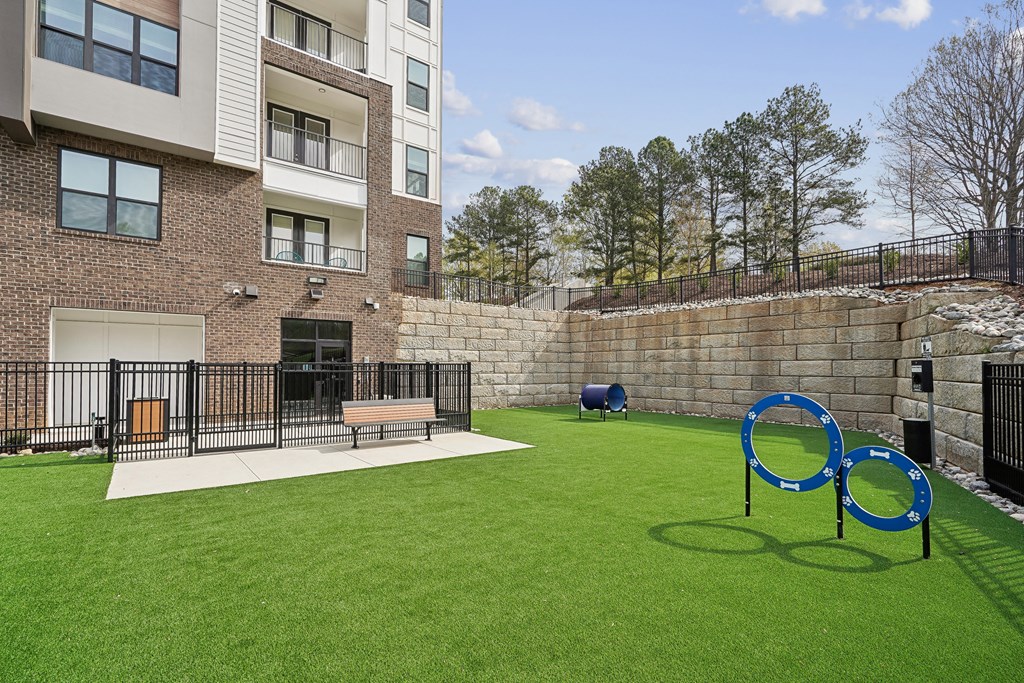 a dog park with open area and bench