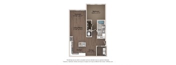 a floor plan of a studio apartment with a bedroom and a living room