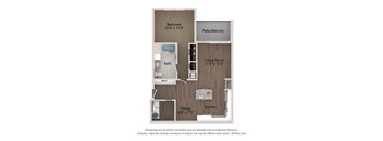 a floor plan of a studio apartment with a bedroom and a living room