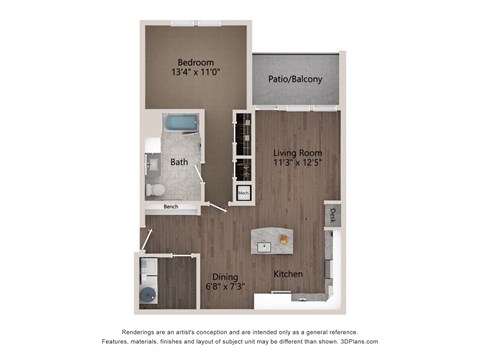 a floor plan of a studio apartment with a bedroom and a living room