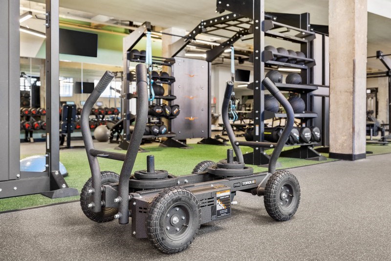 a mobility scooter in a gym