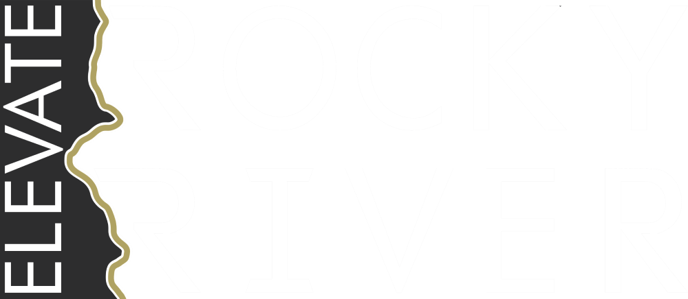 A green sign with the words "Elevate Rocky River" written on it.