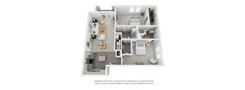 A floor plan of a house with a kitchen, living room, and two bedrooms.