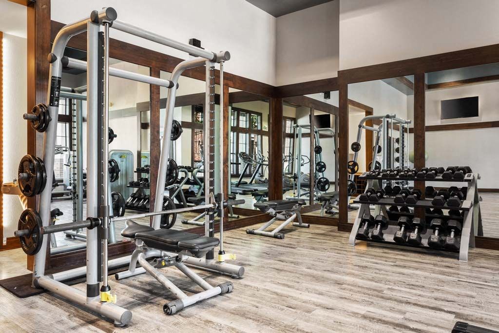 the gym in the home is equipped with weights and cardio equipment