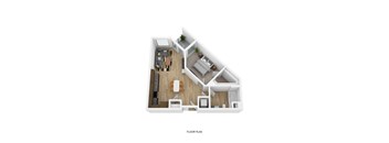 A floor plan of a house with a living room, kitchen, dining room, and bedrooms.