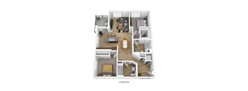 A floor plan of a house with a living room, kitchen, and dining area.